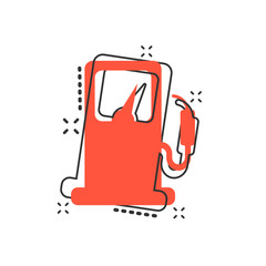 Vector cartoon fuel gas station icon in comic style. Car petrol pump sign illustration pictogram. Fuel business splash effect concept.