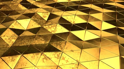 Futuristic, abstract image of the polygons of the gold metal with rust spots, faults and folds,...