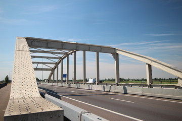 Bridge over the railway tracks at Moordrecht in motorway A20 between Moordrecht and Gouda in the Netherlands.