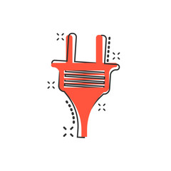 Obraz premium Vector cartoon electric plug icon in comic style. Power wire cable sign illustration pictogram. Wire business splash effect concept.
