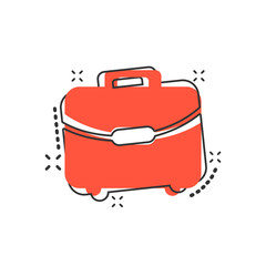 Vector cartoon suitcase icon in comic style. Luggage bag sign illustration pictogram. Diplomat case business splash effect concept.
