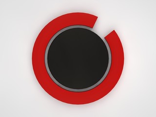 The image of a black puck, the button in the center of the red ring. 3D rendering on white background.