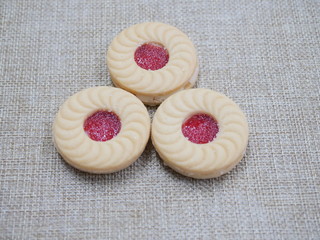 Cookies, strawberry jam