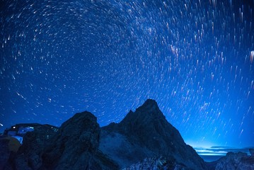 槍ヶ岳、北極星と星座、登山、北アルプス、絶景、日本
