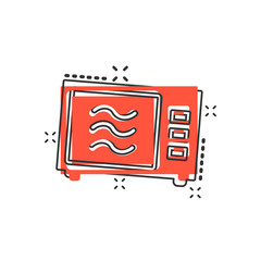 Vector cartoon microwave icon in comic style. Microwave oven sign illustration pictogram. Stove business splash effect concept.