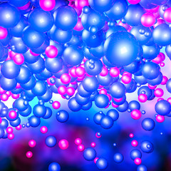 red and blue three-dimensional spheres. neon glow. abstract background. 3D rendering