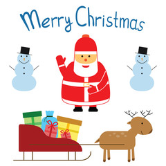 Merry Christmas Santa with presents and deer on white background