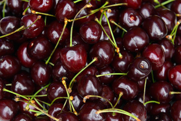 Red cherries close. Useful tasty berries rich in vitamins.  
