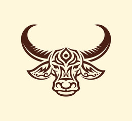 Water buffalo head mascot silhouette with tracery