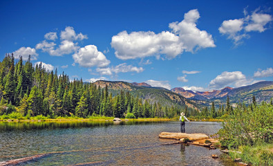 Hiker at Lost Lake in the Indian Peaks Wilderness, Boulder  County, Colorado