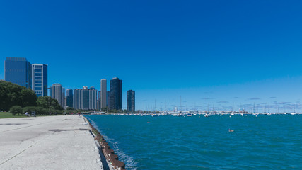 Chicago Skyline by Lake Michigan with Yachts