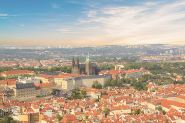 Beautiful view of St. Vitus Cathedral, Prague Castle and Mala Strana in Prague, Czech Republic