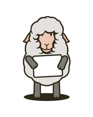 Obraz premium Sheep mascot with tablet with your text