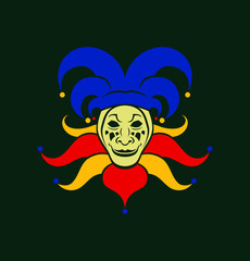 Cartoon Joker character in cap with bells