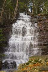 Large Stepped Waterfall Flowing Down Pennsylvania Mountain Side