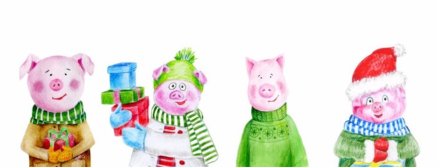 Set of cute piggy. Symbol of the year 2019. it can be used as a poster, Christmas card, invitation and t-shirt printing.