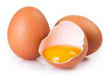 Foto op Plexiglas Raw eggs on white background © valery121283