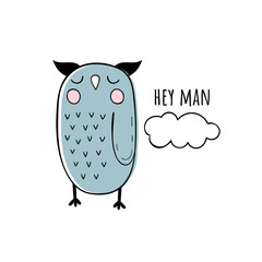 Vector illustration of Cute owl.Scandinavian motives. Cartoon background.