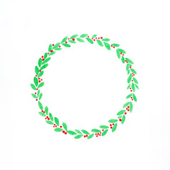 Obraz premium Christmas wreath watercolor painting on white paper background, Illustration art design Christmas greeting card background
