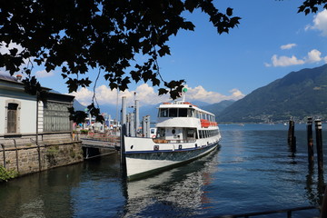 Fototapeta premium Locarno in Switzerland with boats and lake 