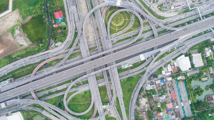 Aeriel view highway road intersection for transportation or traffic background.