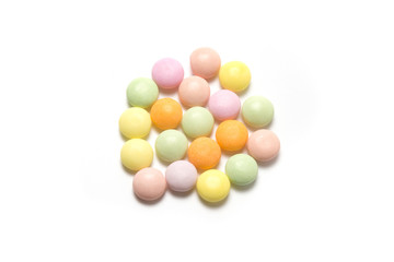 Colorful candies isolated on white background.