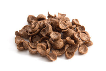 Chocolate cereals isolated on white background.