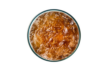 Topview of cold tea glass isolated on white background.