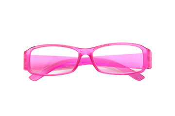 Pink glasses isolated on white background.