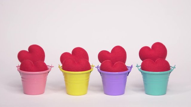 Add Red Hearth One By One into Colorful Bucket
