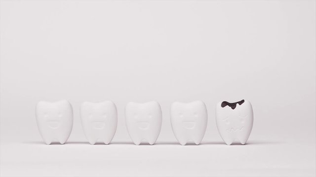 Unhealthy Decayed tooth and Smile Healthy teeth model on White Background