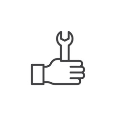 Obraz premium Wrench in hand outline icon. linear style sign for mobile concept and web design. Construction and repair simple line vector icon. Symbol, logo illustration. Pixel perfect vector graphics