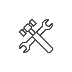 Wrench and hammer outline icon. linear style sign for mobile concept and web design. Construction tool simple line vector icon. Repair service symbol, logo illustration. Pixel perfect vector graphics