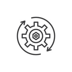 Gear and Rotation arrows outline icon. linear style sign for mobile concept and web design. Update Settings, preferences simple line vector icon. Symbol, logo illustration. Vector graphics