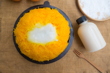 Gold egg yolk thread cakes, or 'Cake Foi Tong
