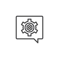 Speech with gear outline icon. linear style sign for mobile concept and web design. Chat Settings simple line vector icon. Symbol, logo illustration. Pixel perfect vector graphics