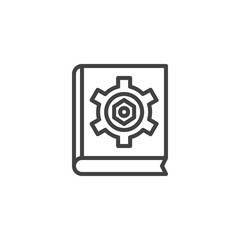 Instruction manual book outline icon. linear style sign for mobile concept and web design. Book with gear simple line vector icon. Symbol, logo illustration. Pixel perfect vector graphics