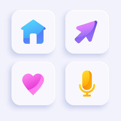 Icon Set for Mobile Interface on White Background : Vector Illustration