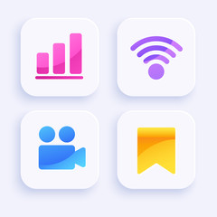 Icon Set for Mobile Interface on White Background : Vector Illustration
