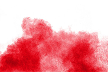 abstract red dust splattered on white background. Red powder explosion