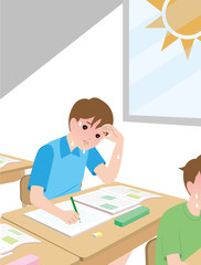 Naklejka premium クーラーのない教室での授業.熱中症の危険.