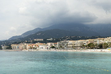 Fototapeta premium Panoramic view of the beach at Menton in the south of France