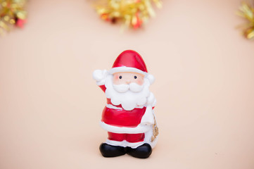 santa claus doll christmas background and gift box and copy space