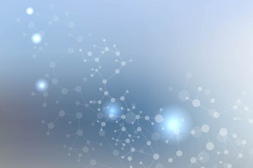 Geometric abstract background with connected line and dots. Structure molecule and communication. Scientific concept for your design. Medical, technology, science background. Vector illustration.