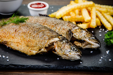 Fish dish - roast trout with vegetables