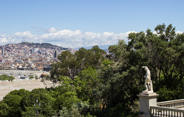 Fototapeta na wymiar View of Barcelona from the national Museum of art of Catalonia, Montjuic mountain