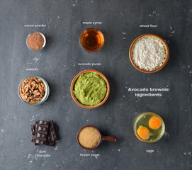 Set of ingredients for vegetarian brownies