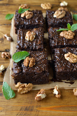 Delicious chocolate brownie with  nuts