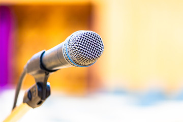 Close up of microphone in conference room.