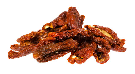 Sun dried red tomatoes isolated on white background
